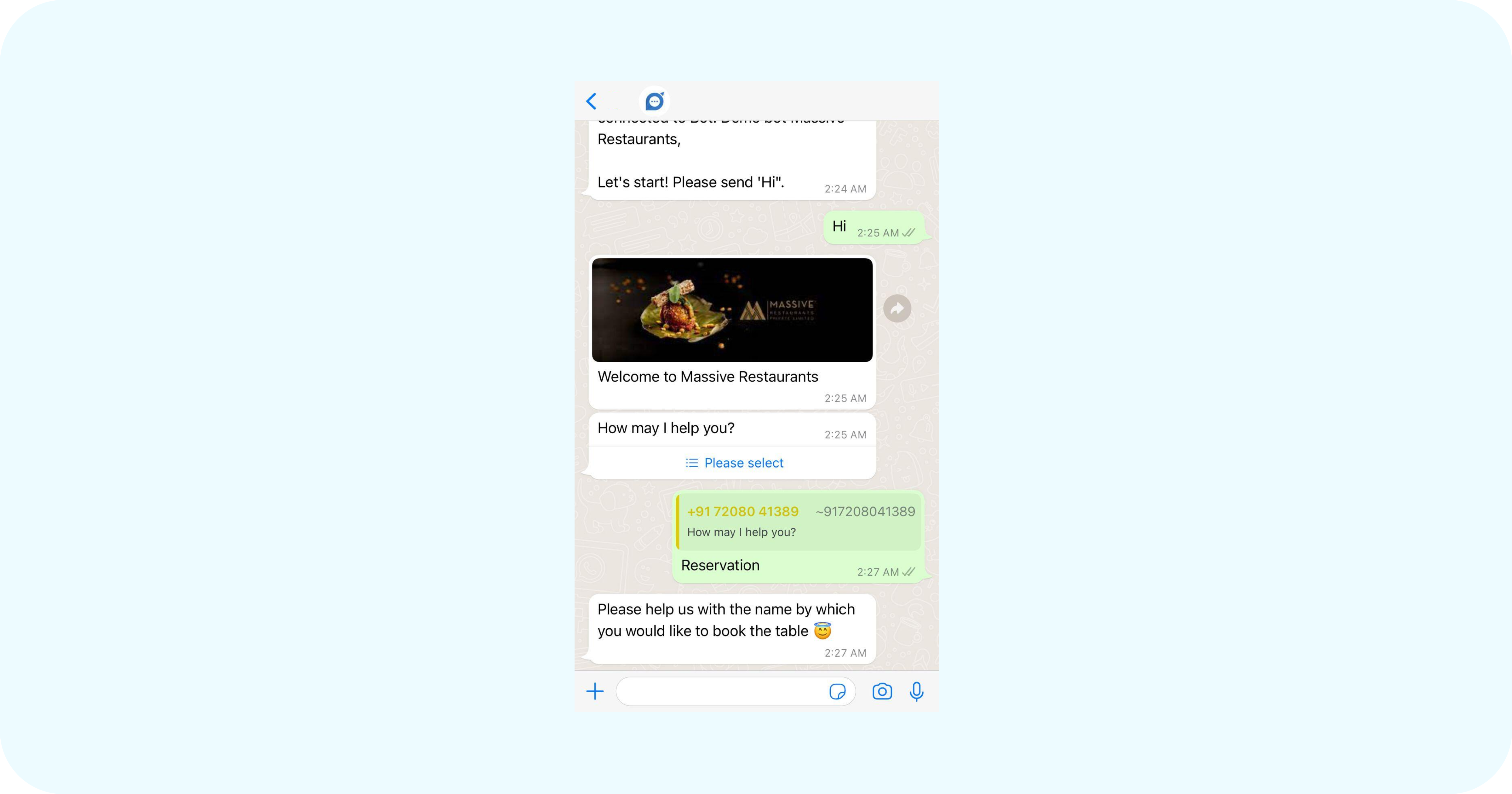 Whatsapp restaurant bot