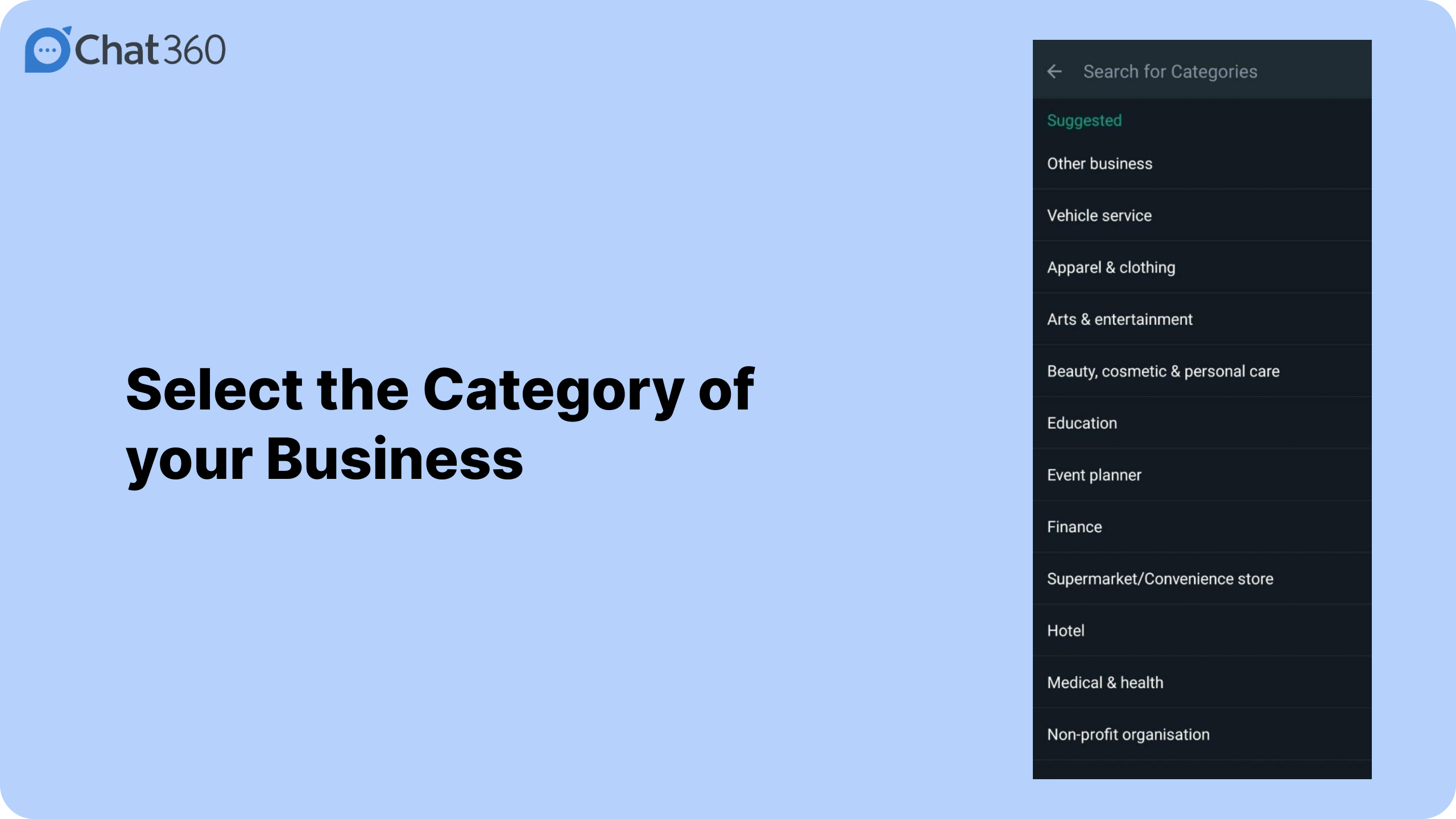 Select Category of the Business on WhatsApp