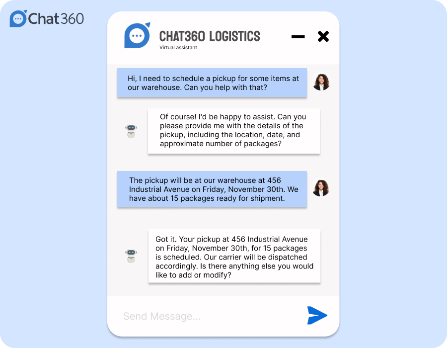 A conversation between a chatbot and human for a pick up