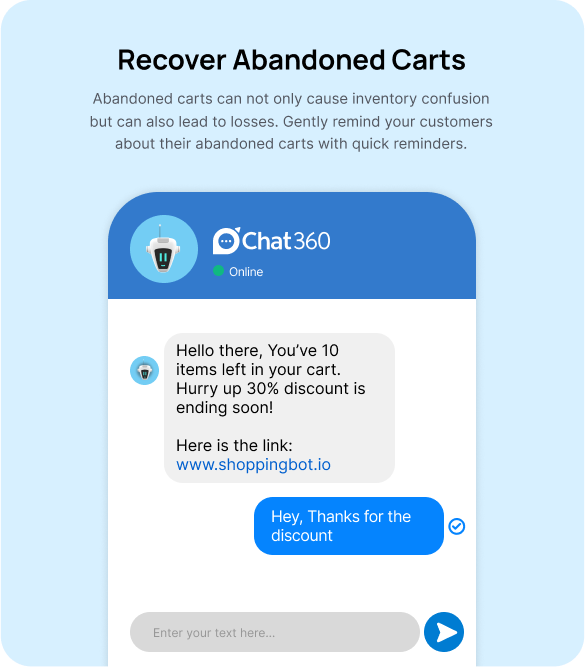 Chatbots notifying about abandoned carts