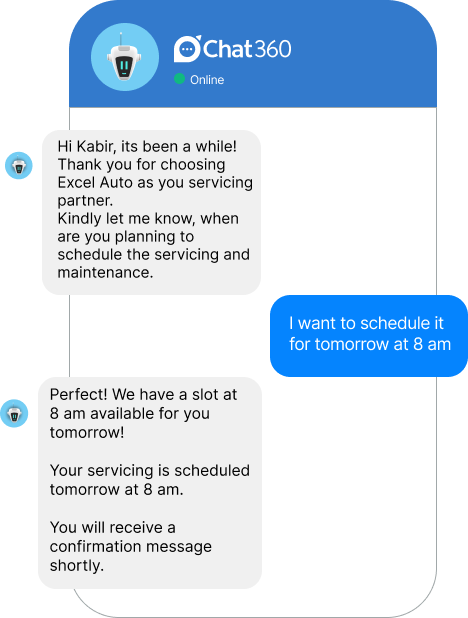 Website Chatbot for Automobile, helping with scheduling service appointments